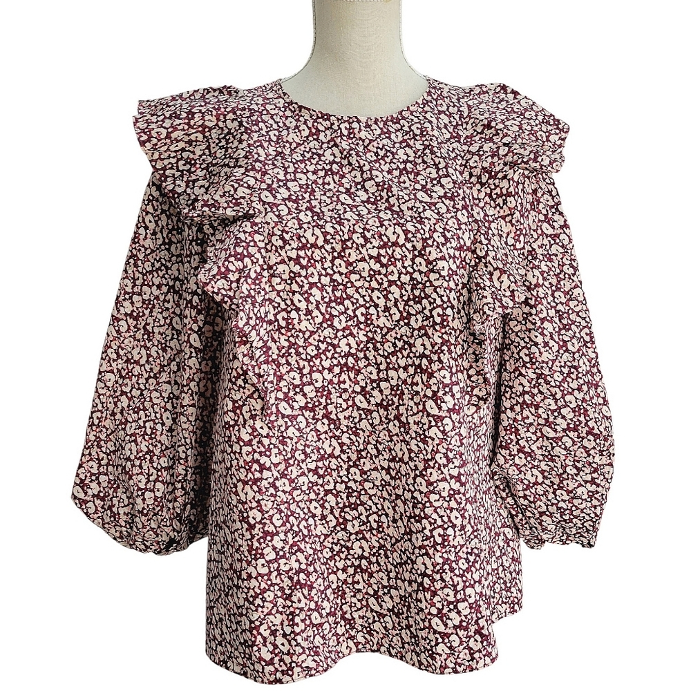 Ted Baker London Sanjaa Cotton Frill Balloon Puff Sleeve Blouse Top Shirt